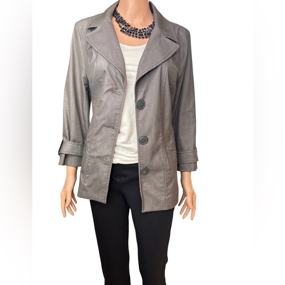 Halogen Women's Grey Button Belted Cotton Blend Blazer Large